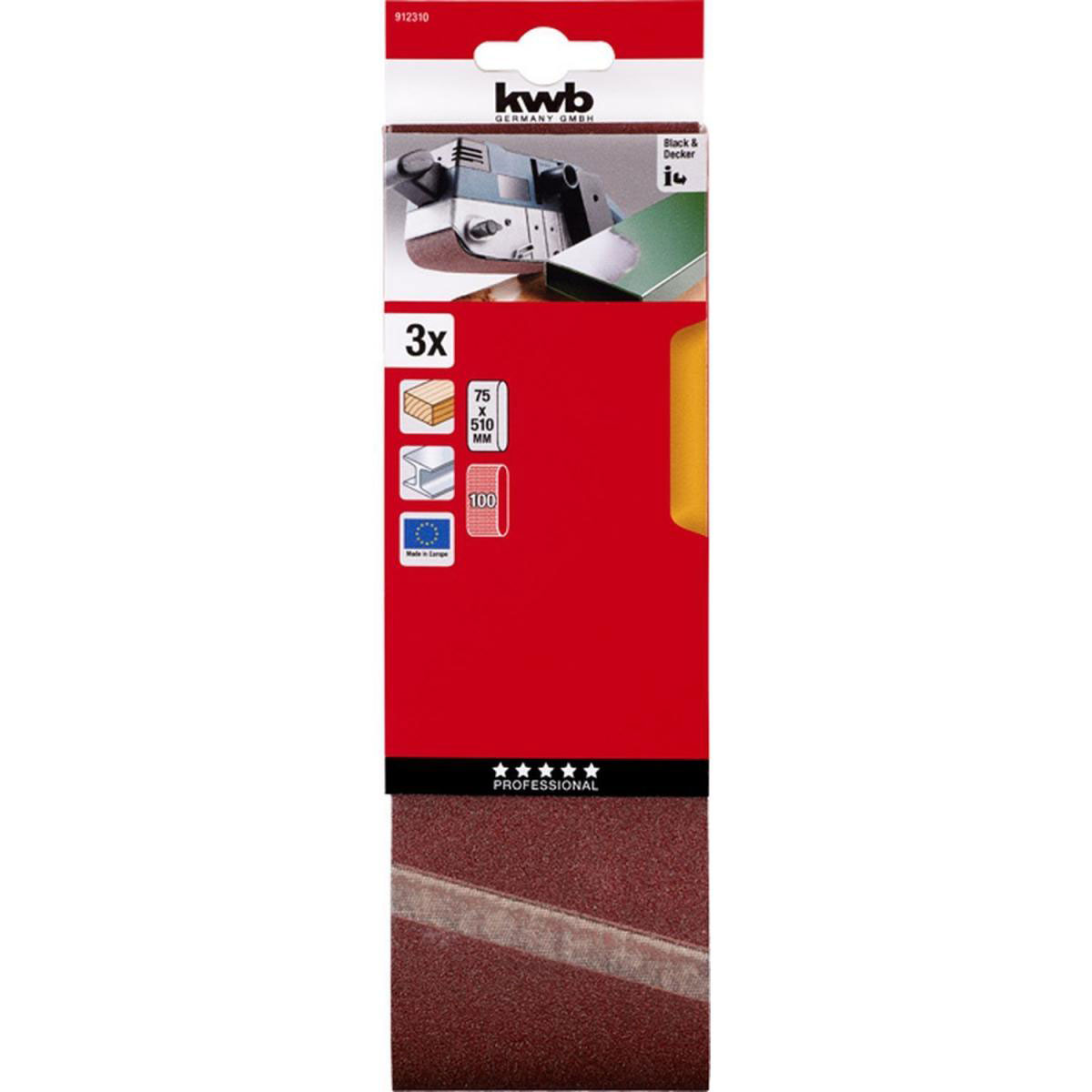 kwb  Schleifbänder Holz und Metall 75 x 510 mm K100 Bild 2