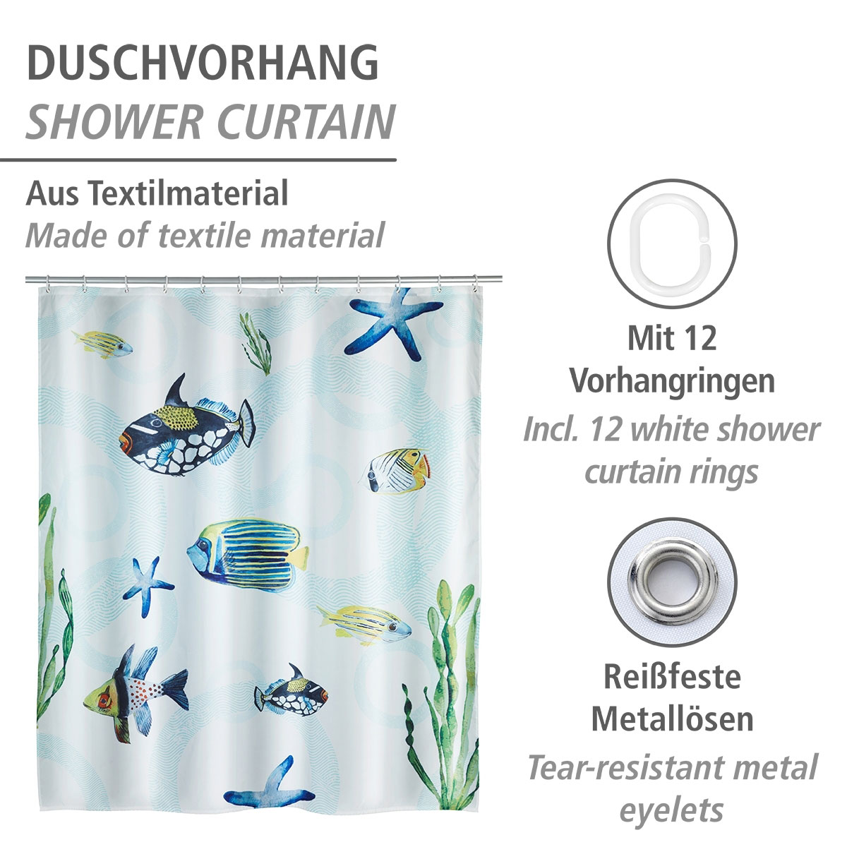 Wenko  Duschvorhang Aquaria Textil Polyester 180 x 200 cm waschbar Bild 2
