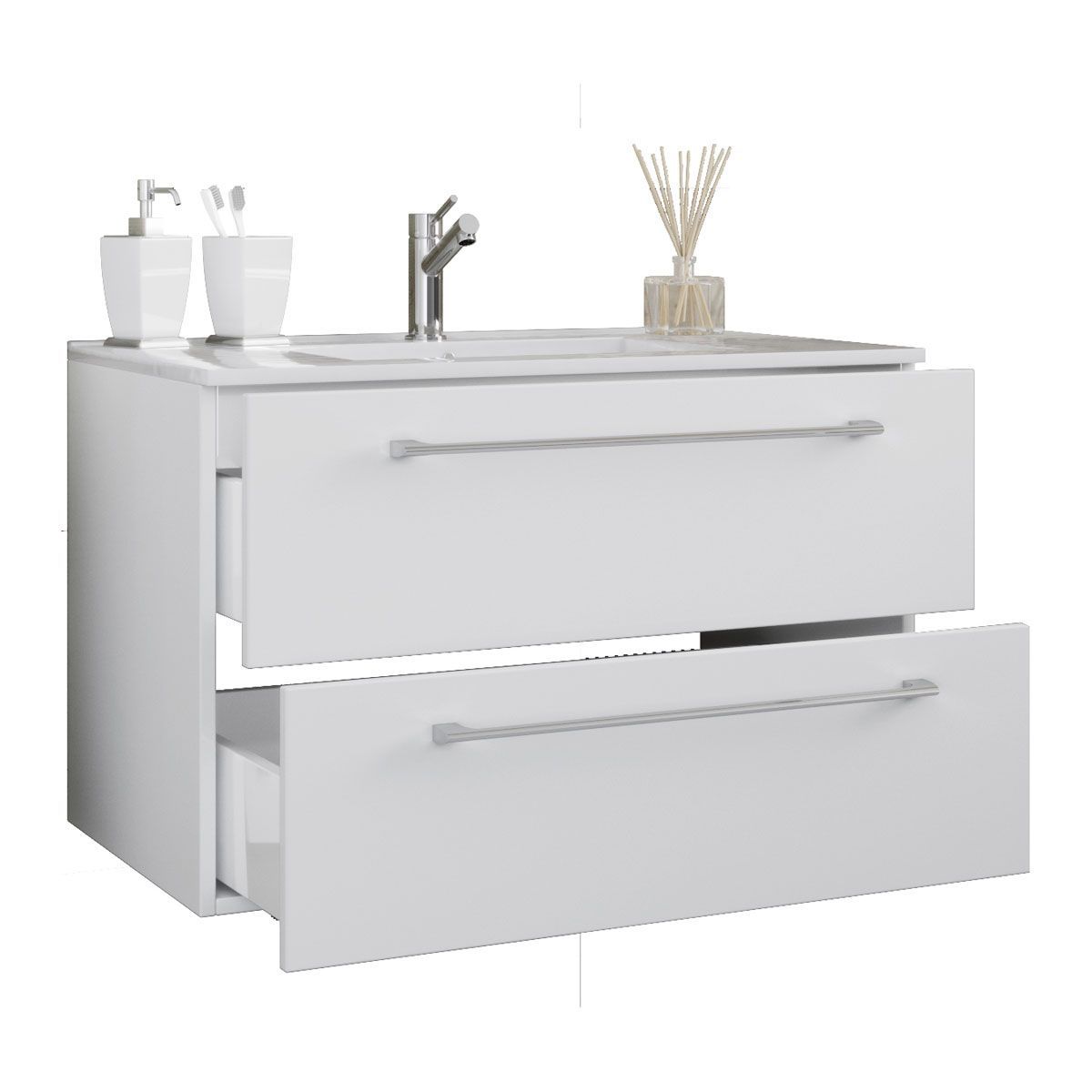 Waschplatz 80 cm 2-teilig 2 Schubfächer weiß