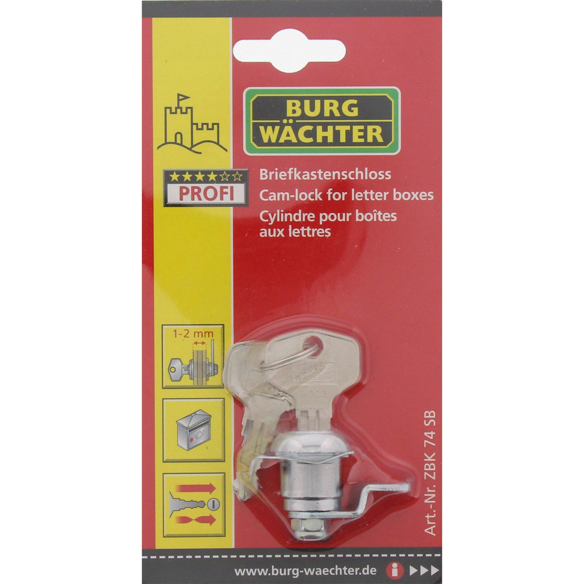 Burg Wächter Briefkasten-Zylinder BRA-K ZBK 74 vernickelt