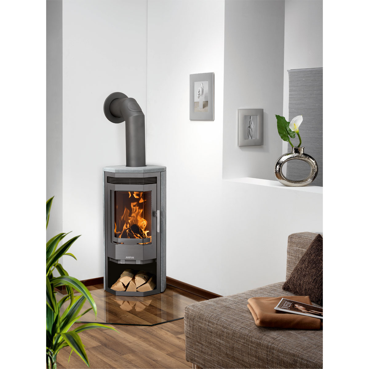 Kaminofen Usedom 5 Stahl GussgrauSpeckstein Bild 2