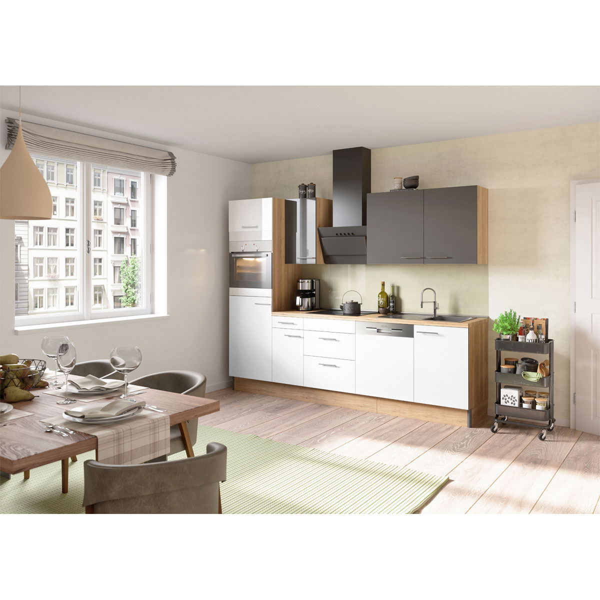 Küchenzeile Jonte/Rasmus 2,7 m weiß-anthrazit