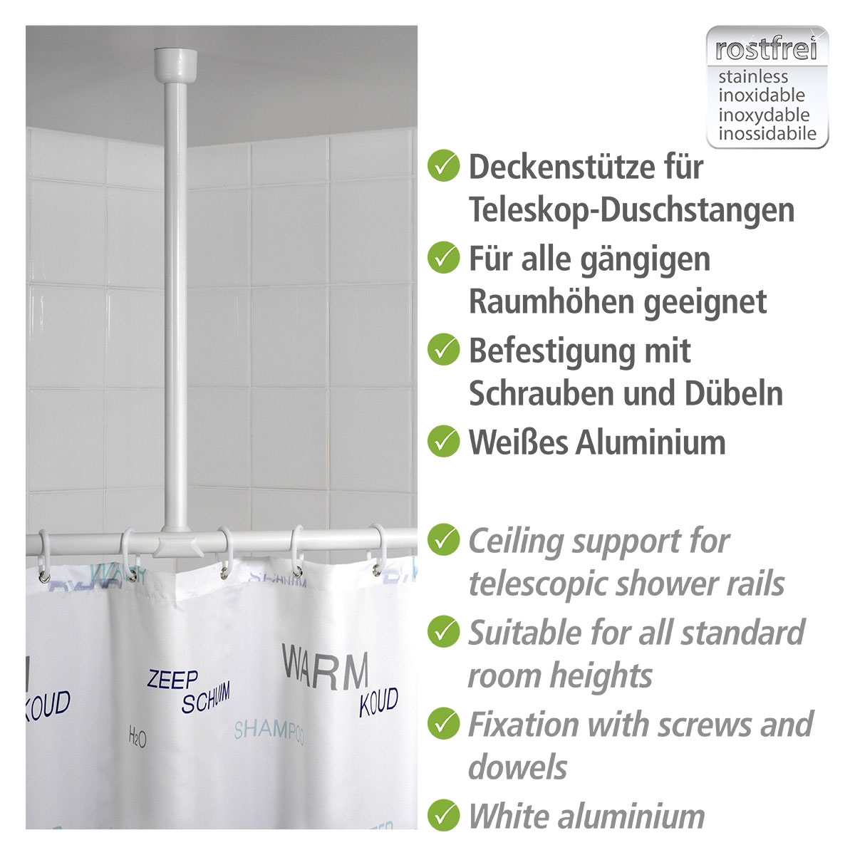 Wenko  Deckenstütze für Duschstange Weiß 57 cm Bild 3