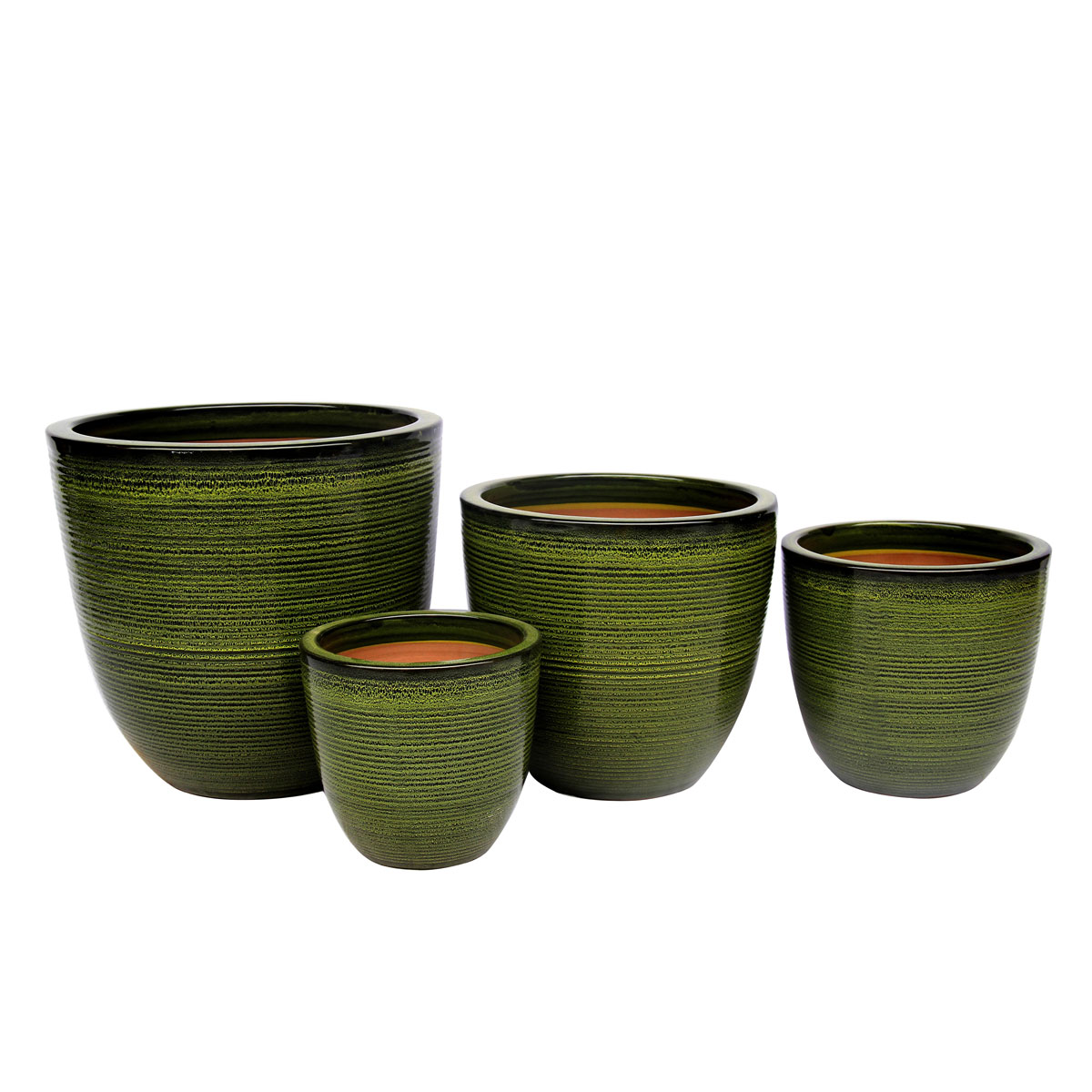 Haveson Pflanztopf Feine Rille grün glasiert Durchmesser 34 x 32 cm