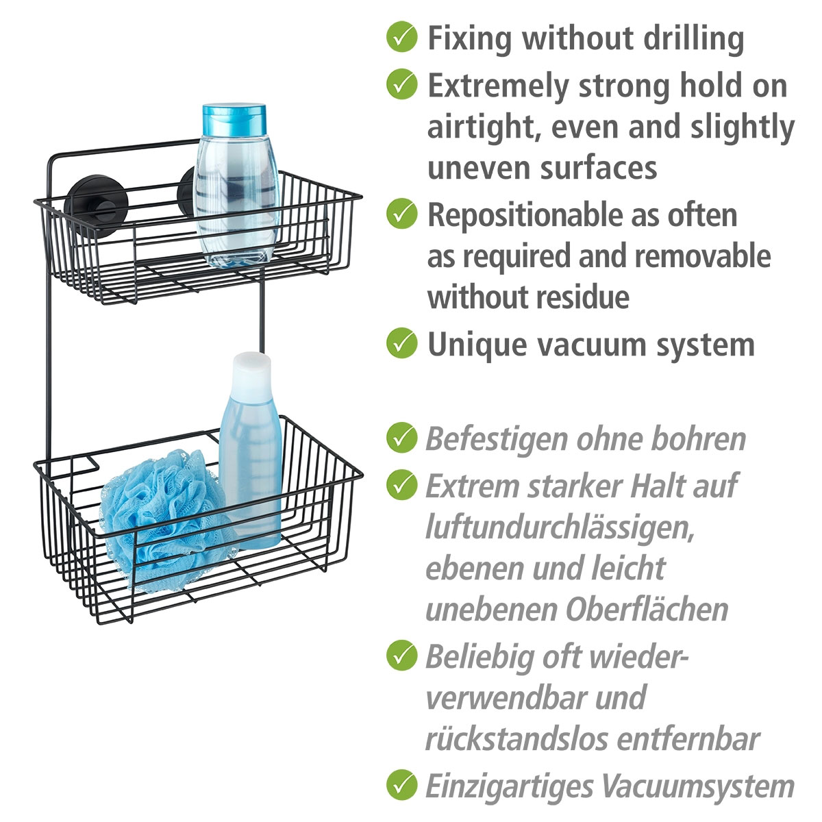 Wenko Wandregal Bari Schwarz Befestigenohnebohren Vacuum-Loc Bild 4
