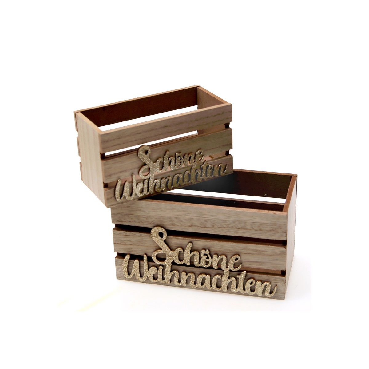 Box Schöne Weihnachten klein LxBxH 14,5 x 7 x 8 cm MDF natur mit goldenem Glitzer Bild 1
