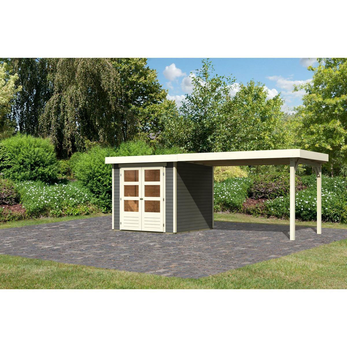 Karibu Gartenhaus-Set Askola 2 mit Anbaudach 2,80 m terragrau Bild 1