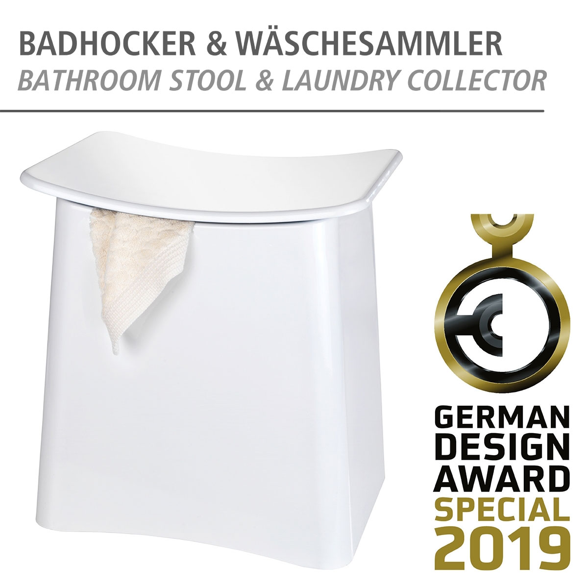 Wenko  2in1 Hocker Wing Weiß Badhocker mit herausnehmbarem Wäschesack Bild 2