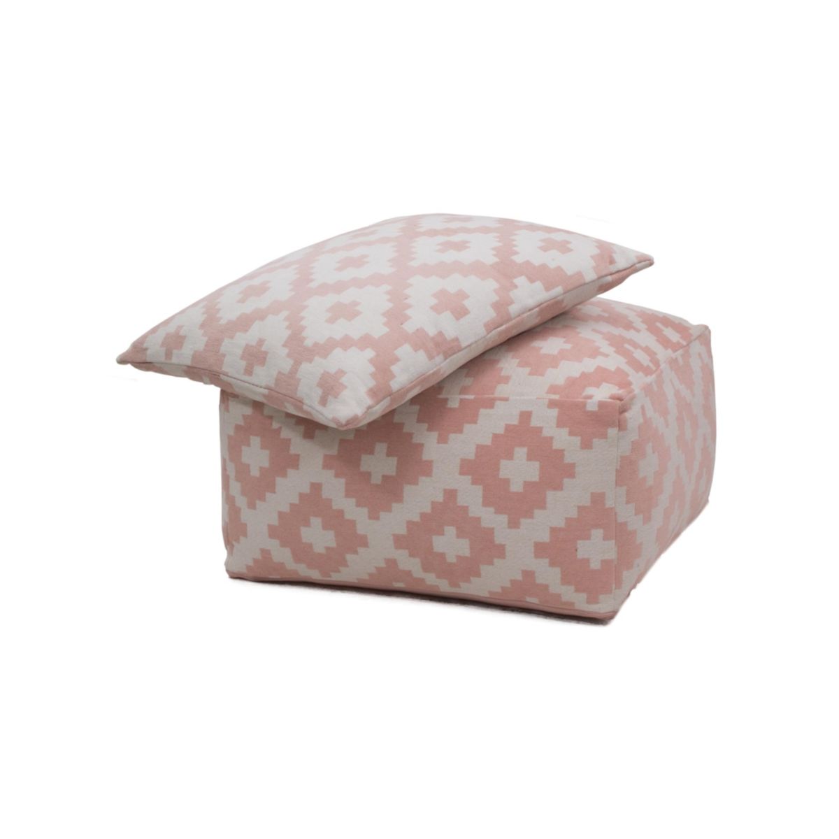 Pouf und Kissen Set Unwind 260 weiss pastellrosa 80x80cm