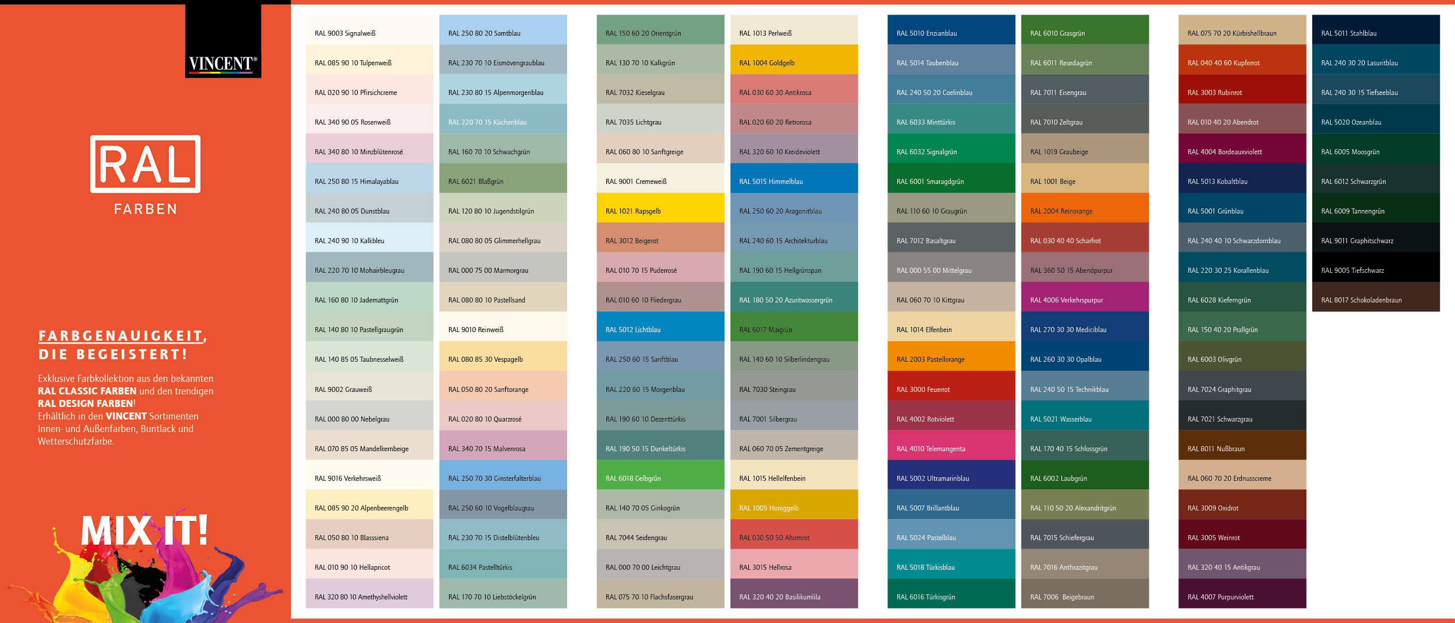 Farbtonübersicht Vincent RAL