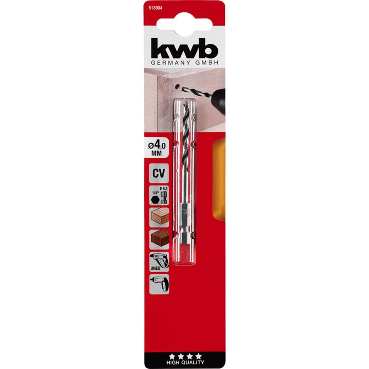 kwb  Holzspiralbohrer mit Sechskantaufnahme 1/4" Durchmesser 4 mm Bild 2