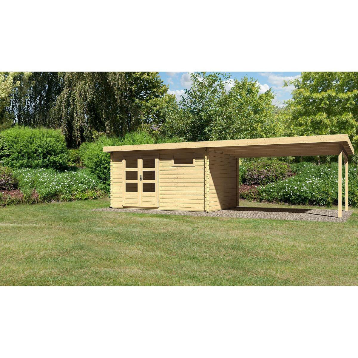 Karibu Gartenhaus Bastrup mit Schleppdach 400 cm naturbelassen 387 x 297 x 222 cm