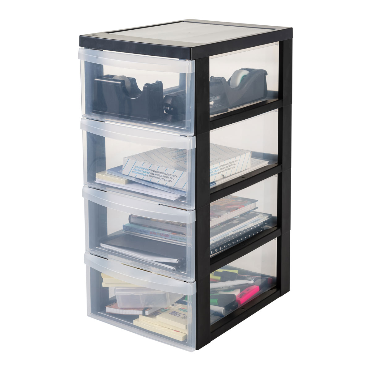 Kreher Rollcontainer mit 4 Schubladen und Rollen schwarz Bild 2