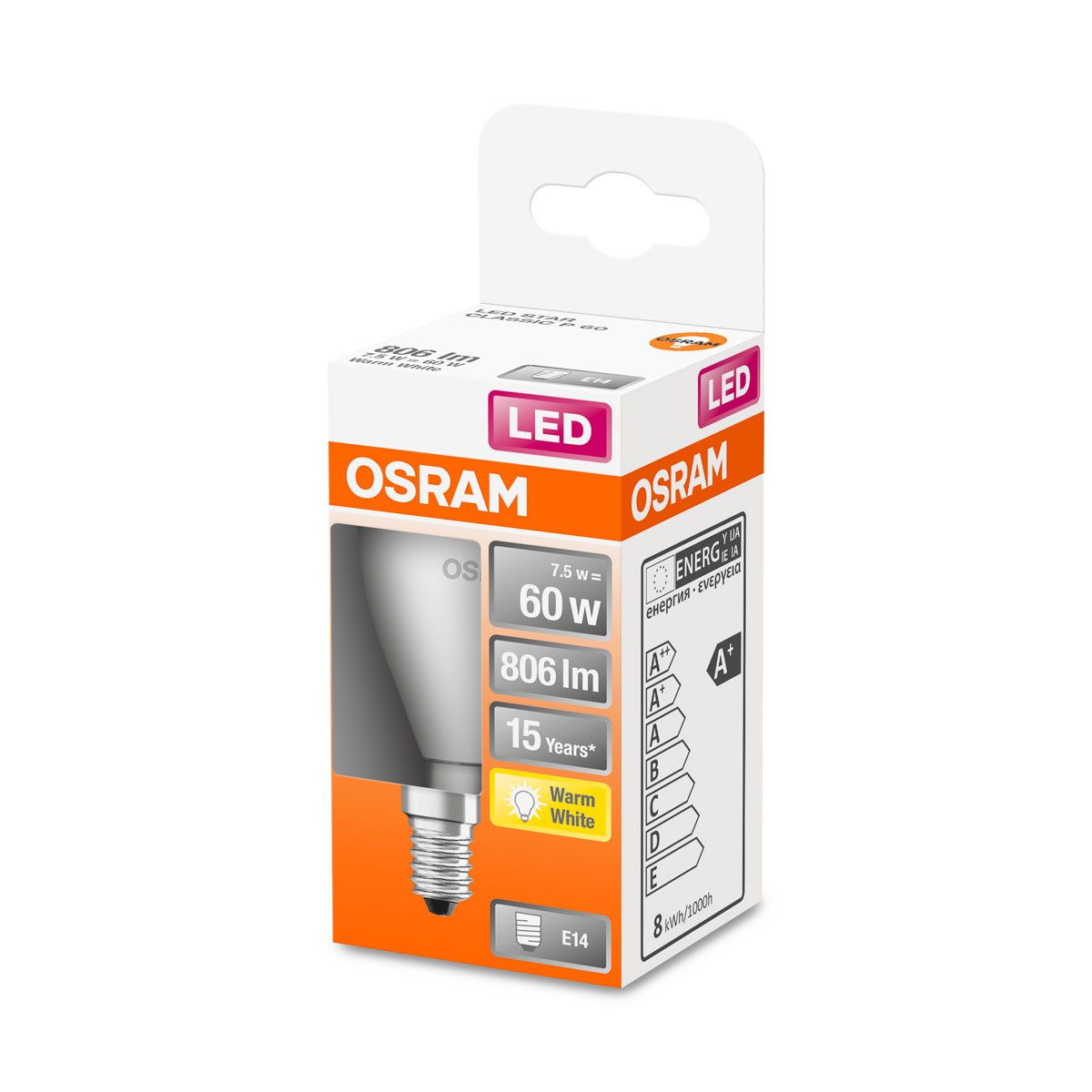 Osram LED-Leuchtmittel E14 60W matt warmweiß Bild 2