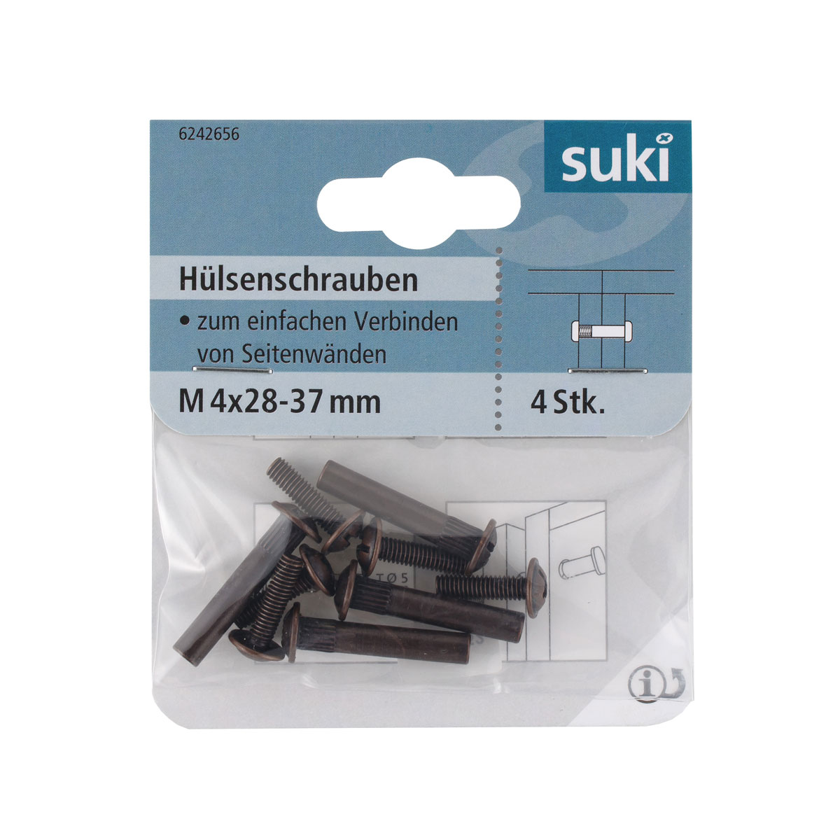 Suki Hülsenschraube Senkkopf 28-37 mm brüniert 4 Stück