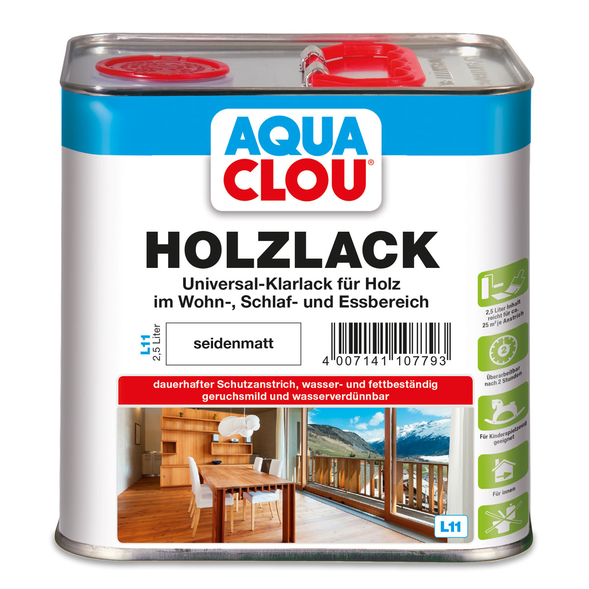Clou Holzlack Aqua Clou Seidenmatt 2,5 L