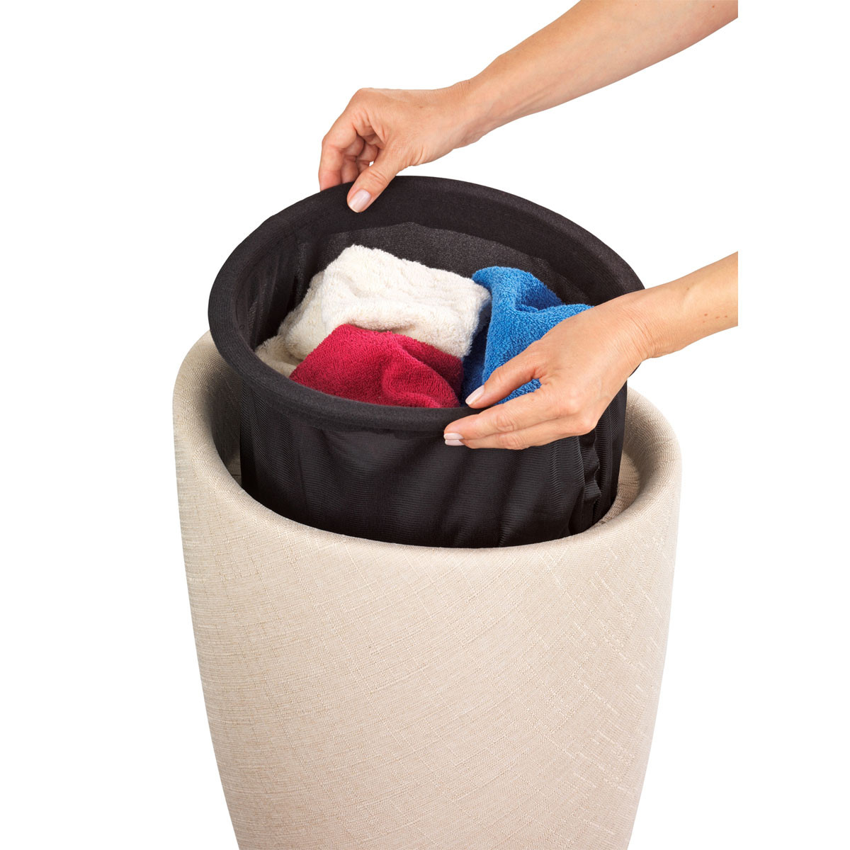 Wenko  Hocker Candy Beige Leinenoptik mit Wäschesack Badhocker mit abnehmbarem Wäschesammler Bild 6