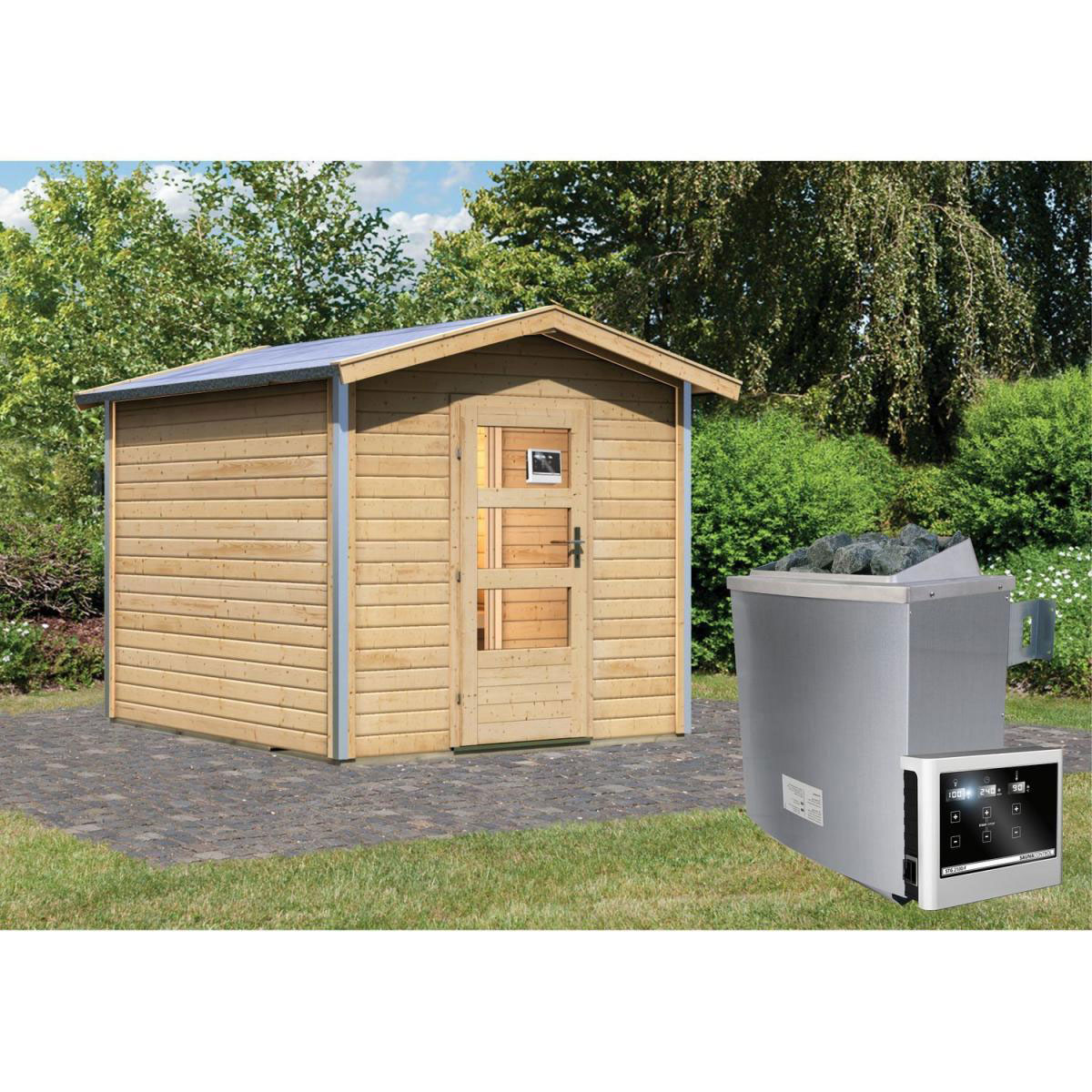 Karibu Saunahaus Bosse 1 38 mm 9 kW Ofen externe Strg moderne Tür Bild 6