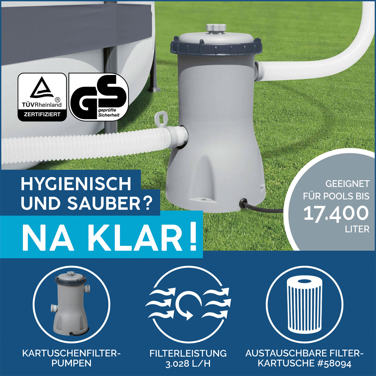 Bestway Steel Pro MAX™ Frame Pool Komplett-Set mit Filterpumpe Ø 457x122 cm, lichtgrau rund Bild 7