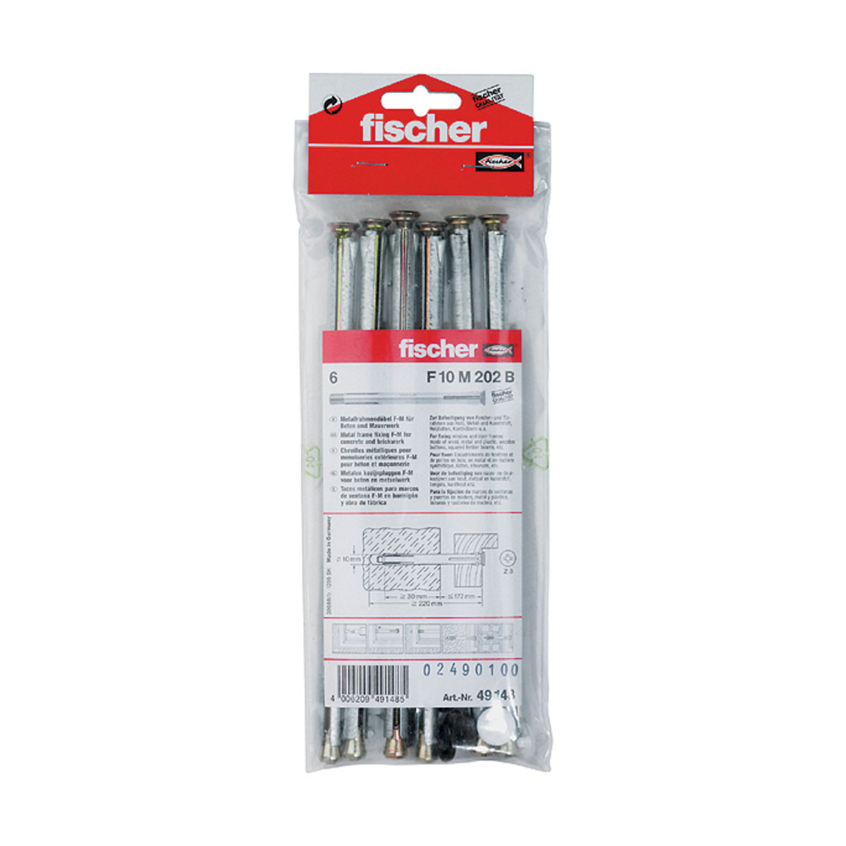 Fischer  Fensterrahmendübel F 10 M 202 mm 6 Stück