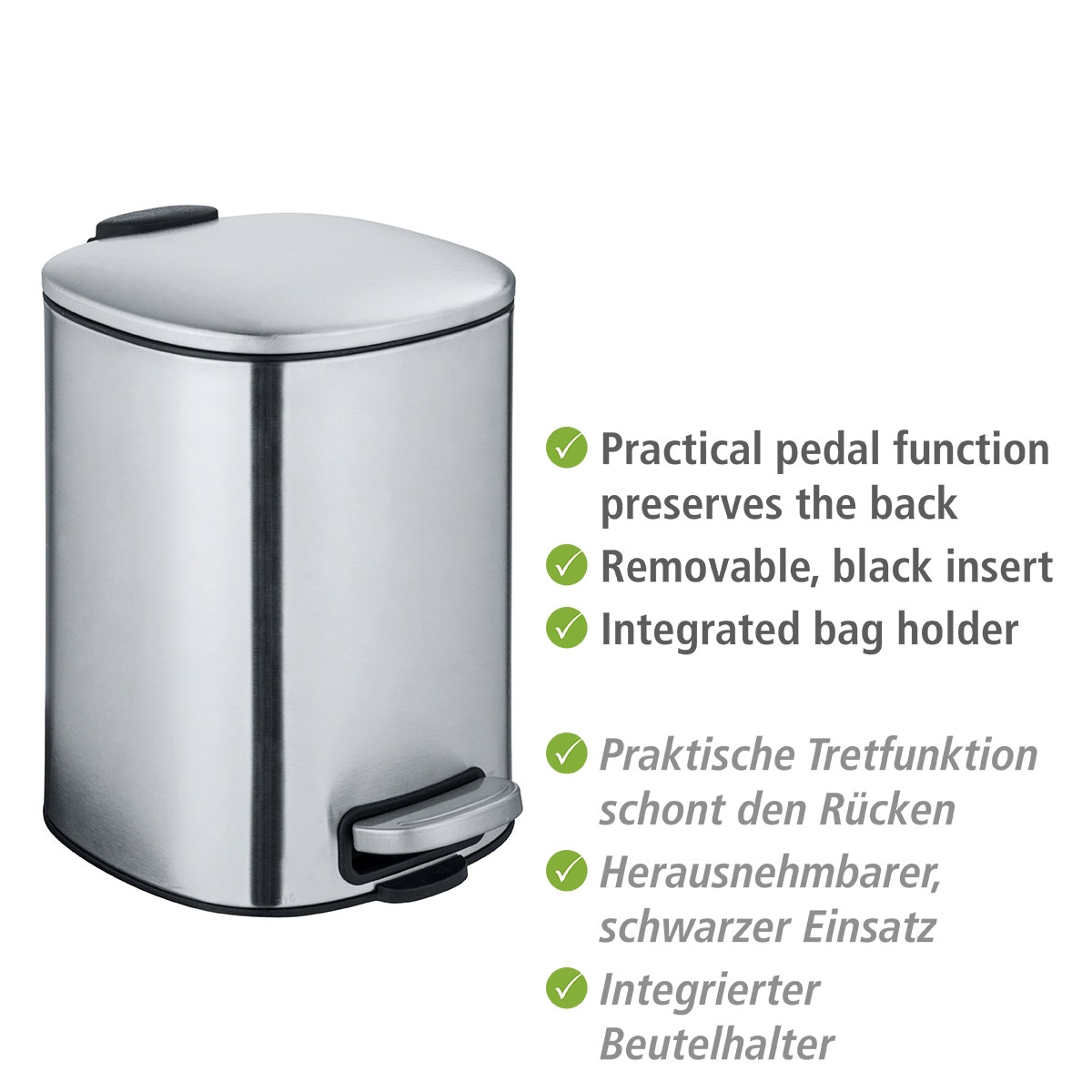 Wenko  Treteimer Alassio Edelstahl matt Badezimmereimer Bild 3
