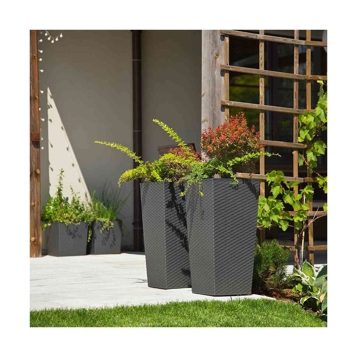 Siena Garden Pflanzgefäß Paris 35 x 35 x 68 cm graphit Rattanoptik Bild 5