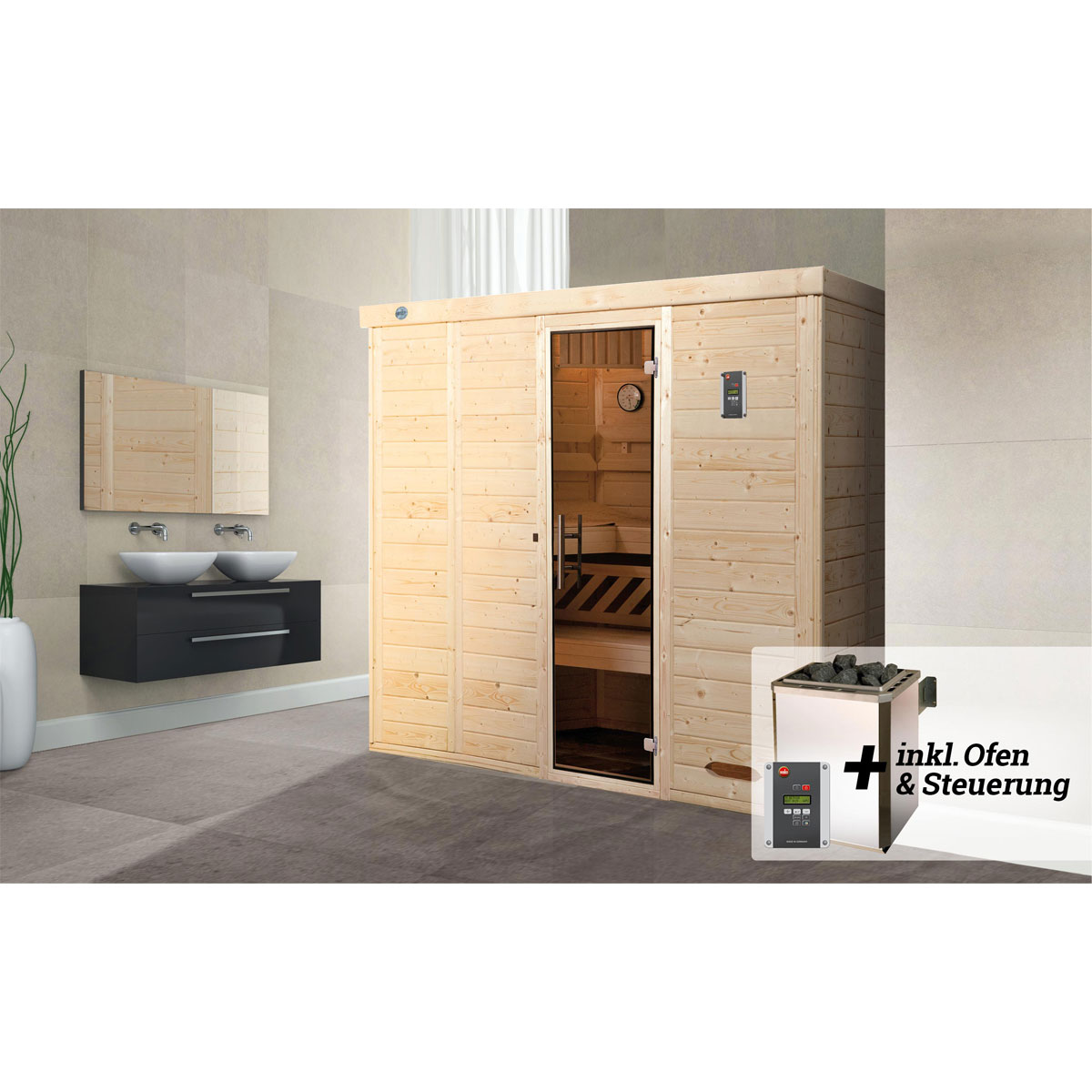 Weka  Premium Massivholz-Elementsauna Kemi Größe 4 Sparset 7,5 kW OS Bild 1