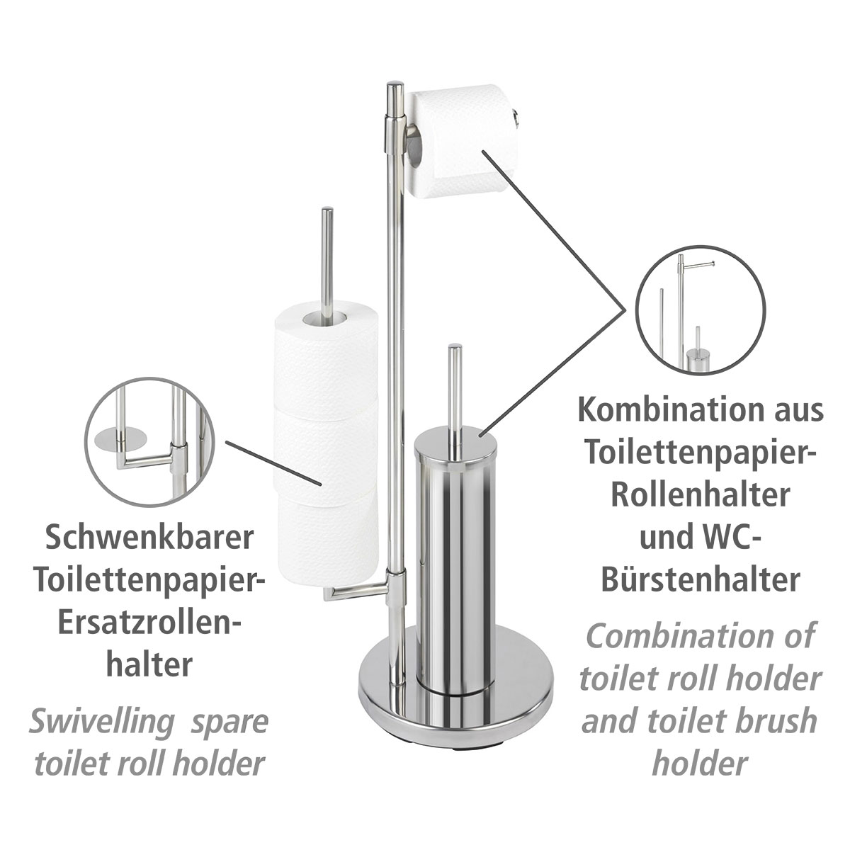 Wenko  Stand WC-Garnitur Universalo Neo Edelstahl integrierter Toilettenpapierhalter und WC-Bürstenhalter rostfrei Bild 2