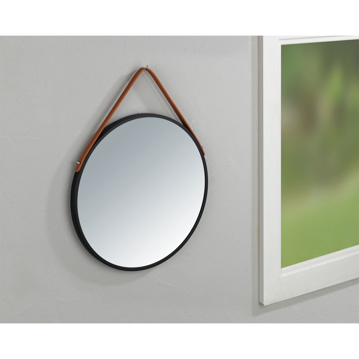 Wenko  Wandspiegel Borrone rund 40 cm schwarz mit Aufhänge-Gurt Bild 5