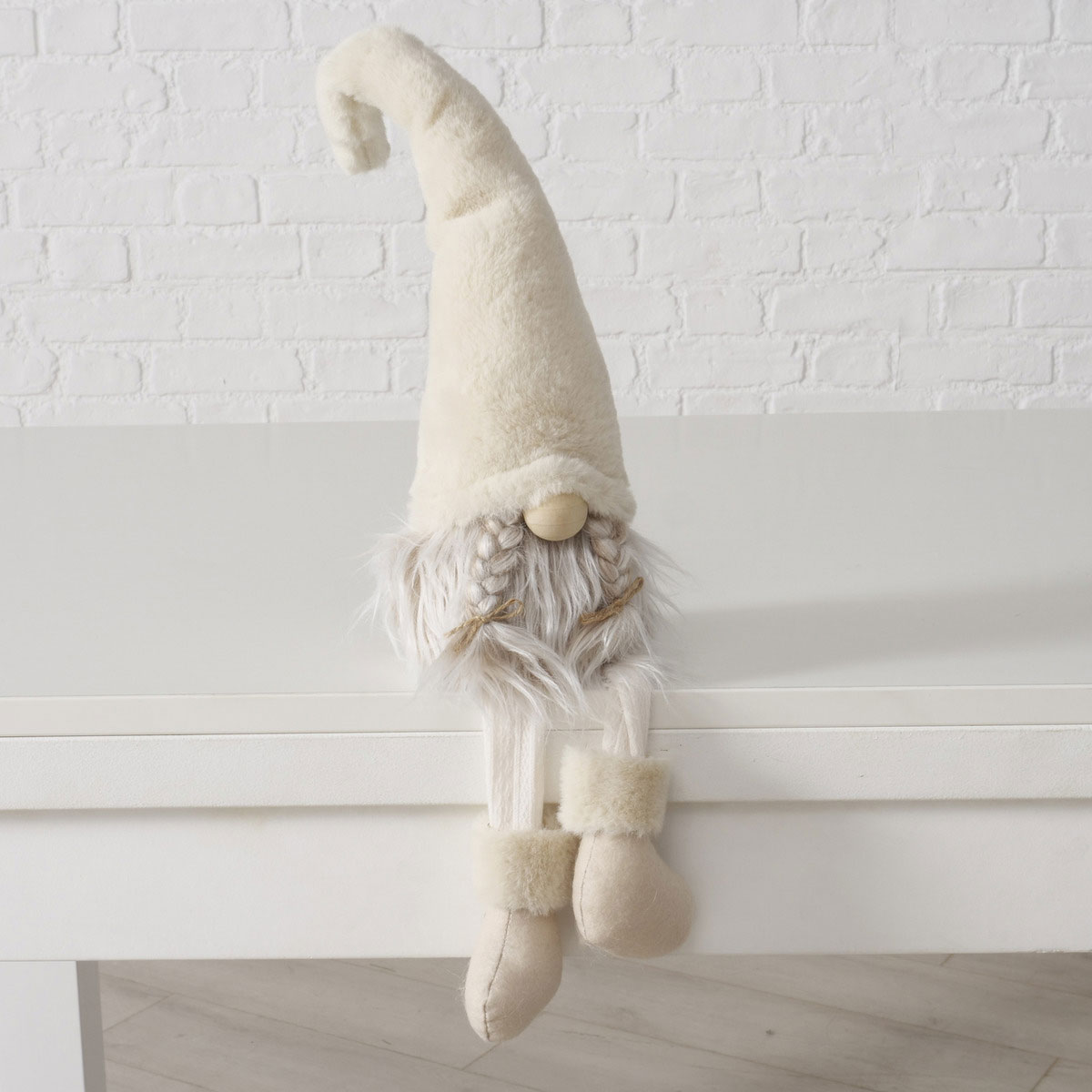 Kantenhocker Tanyo Wichtel 14 x 13 x 58 cm beige Stein Textil Bild 4