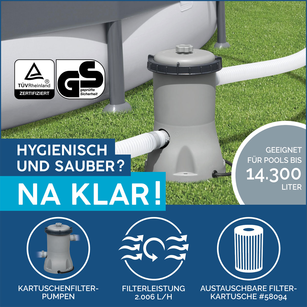 Bestway Steel Pro Max Frame-Pool-Set mit Filterpumpe Durchmesser 366 x 100 cm grau Bild 8