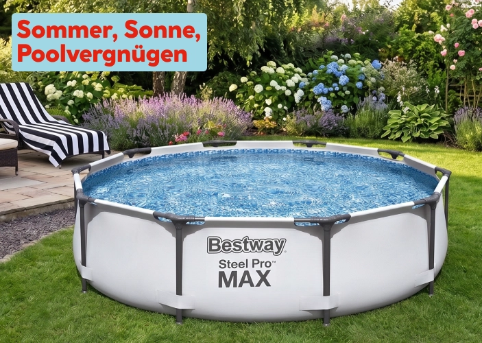 Runder Pool in einem Garten