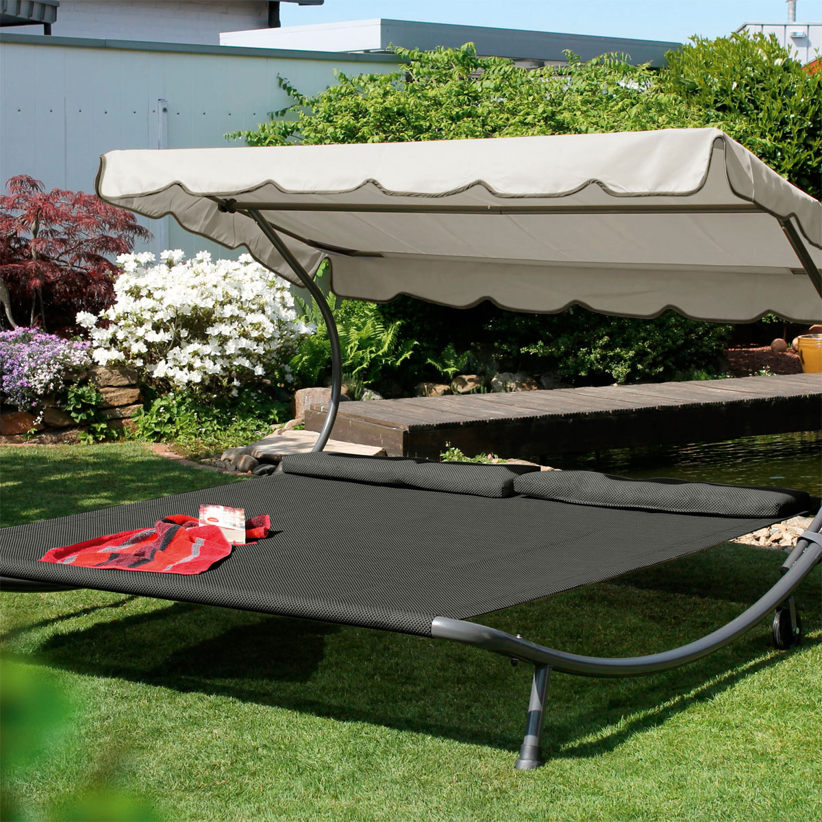 Leco Doppel Gartenliege 200 x 202 x 157 cm lichtgrau Bild 2