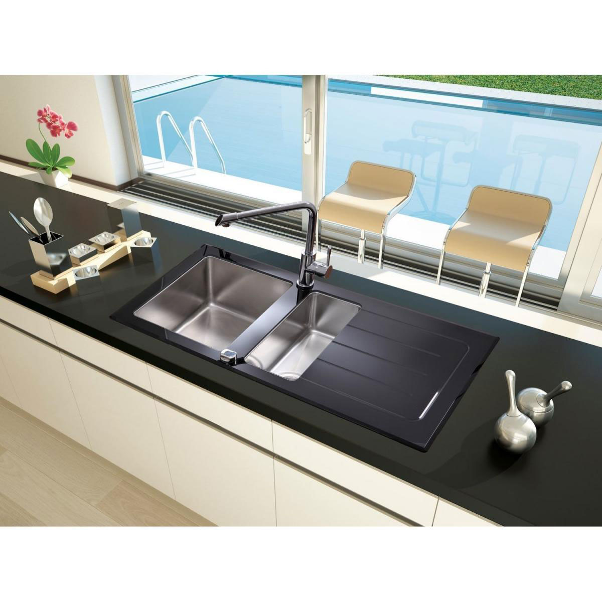 Respekta New York Glasspüle NEWYORK100X50S 100 x 50 cm Schwarz Bild 2