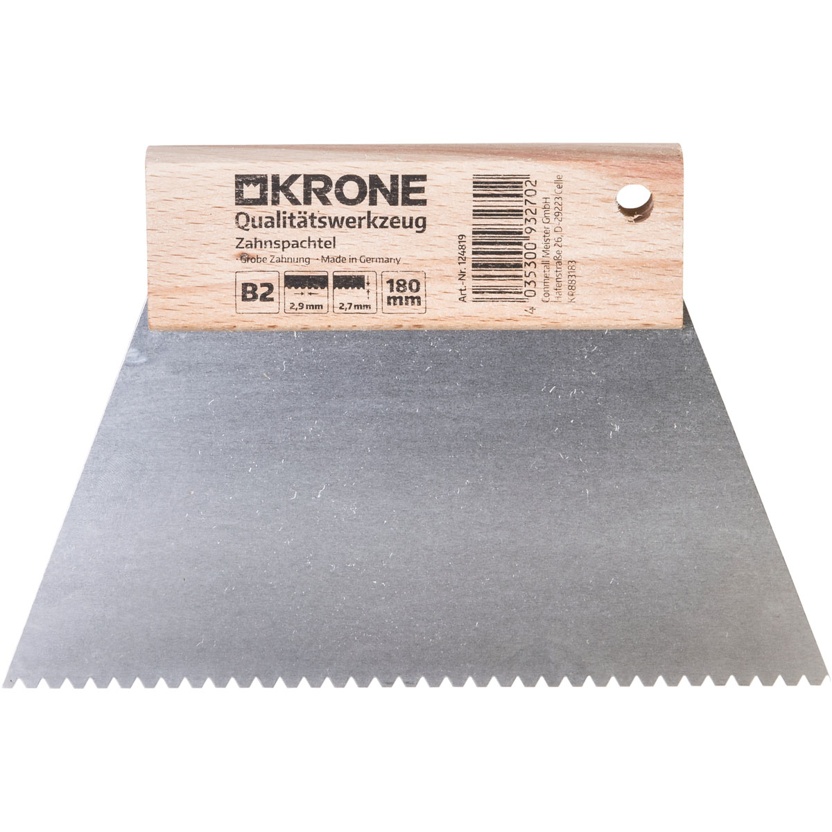 Krone  Zahnspachtel 180 mm B2 3 x 2,55mm