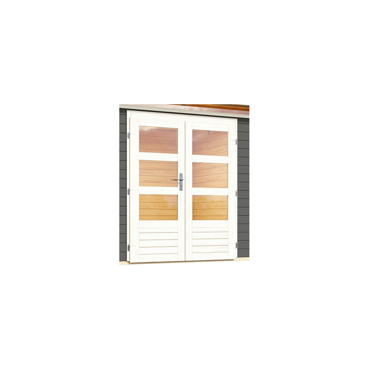 Karibu  Blockbohlenhaus Kastorf 7 terragrau mit Anbaudach Bild 5