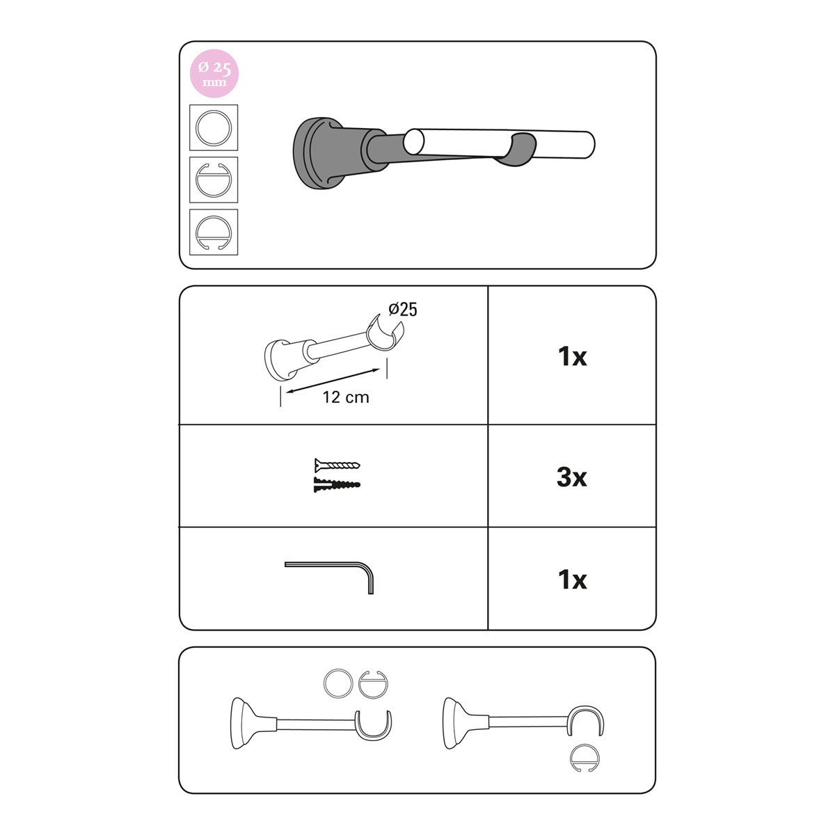 Gardinia Wandträger Windsor für Durchmesser 25 mm offen rustikal bronze Bild 3