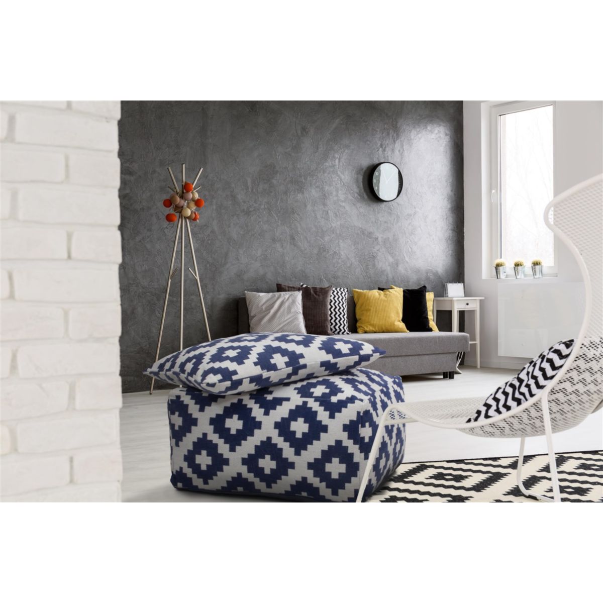 Pouf und Kissen Set Unwind 260 weiss blau 80x80cm Bild 4
