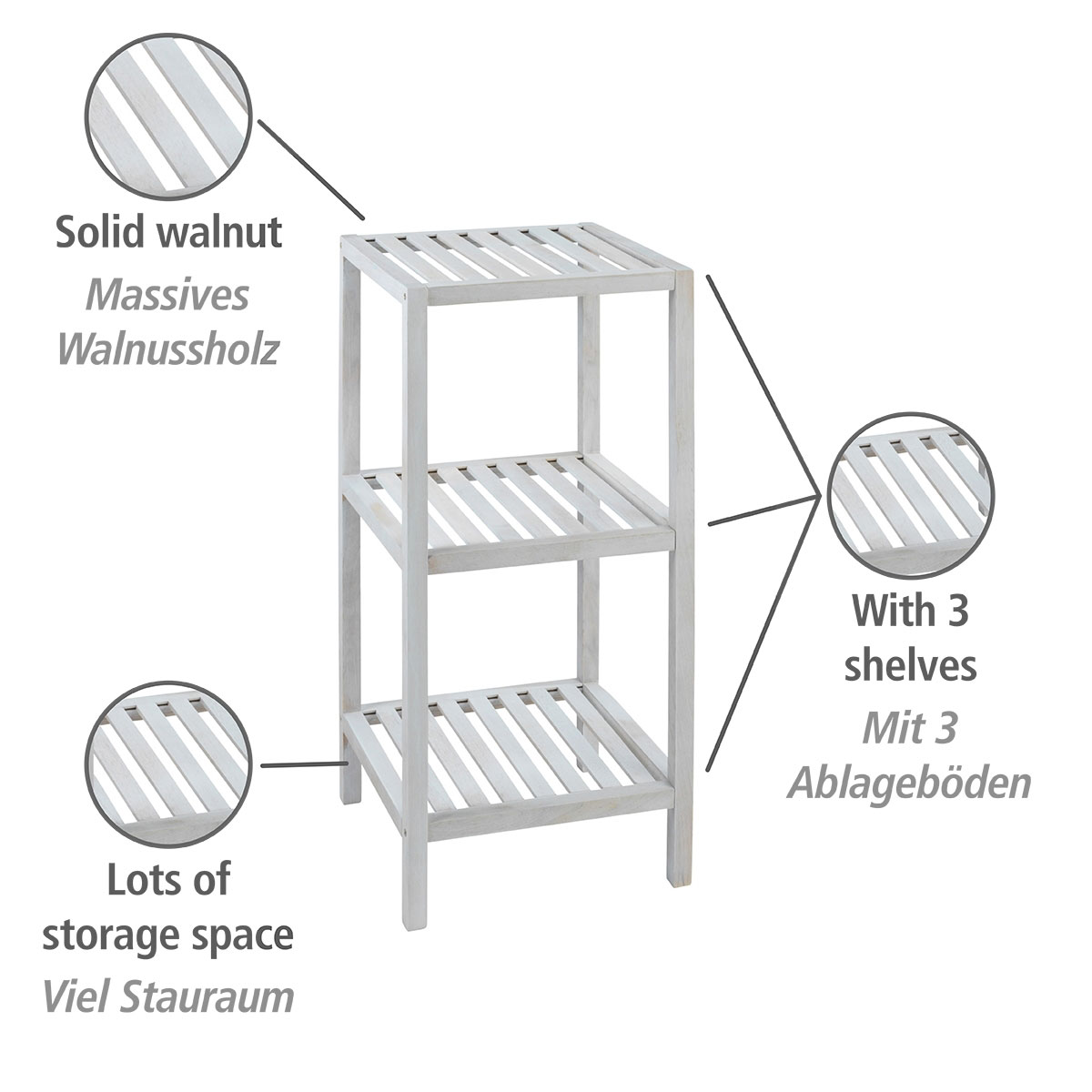 Wenko  Regal Norway mit 3 Böden Natur Weiß massives Walnussholz Bild 3