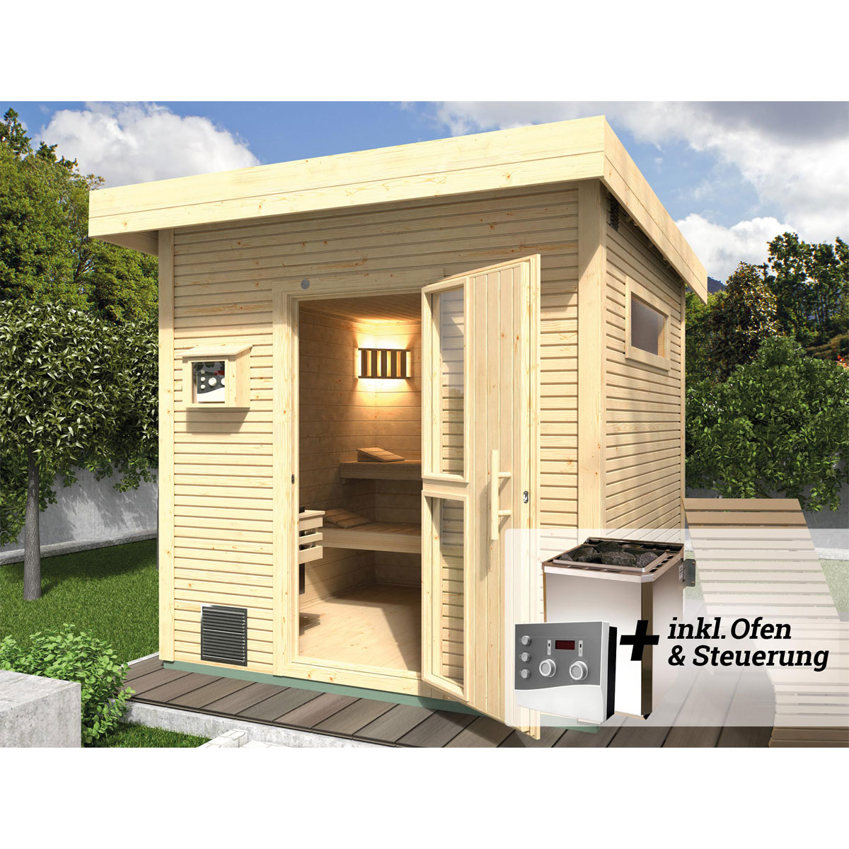 Weka  Saunahaus Naantali Sparset 9,0 kW Bio S inkl analoger Steuerung natur Bild 2