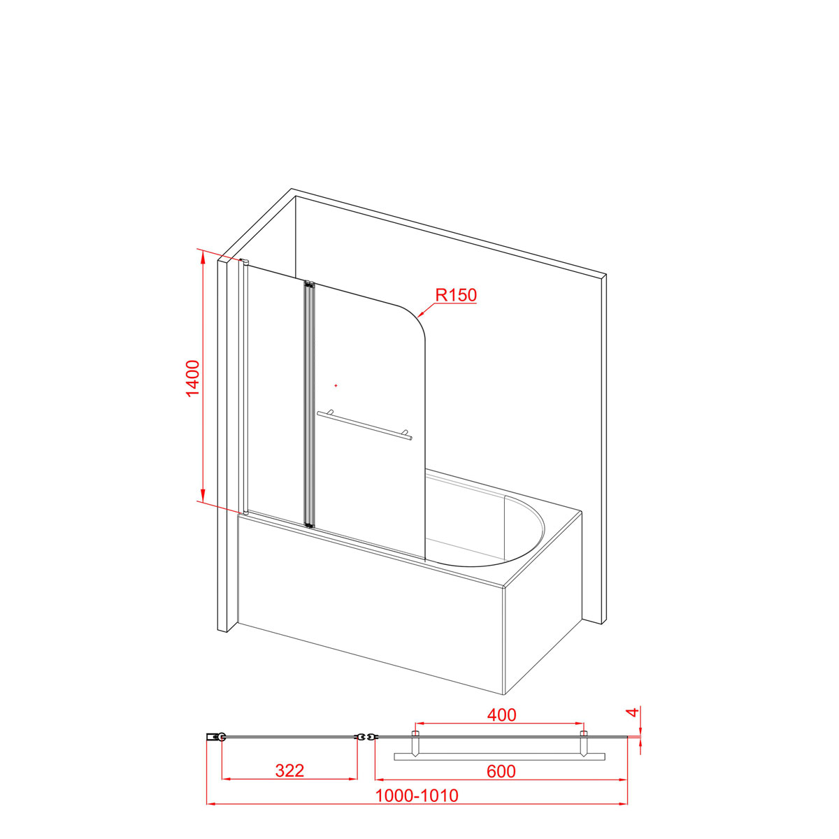 Aurlane Badewannenfaltwand Black Spririt 2 100 x 140 cm Bild 2