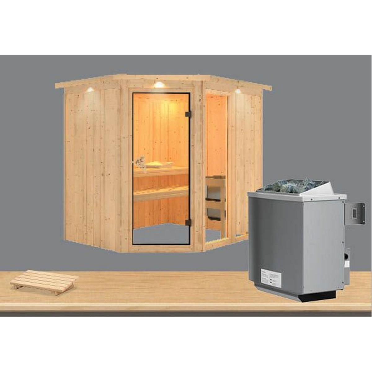 Karibu Systemsauna Fiona 2 68 mm 9 kW Ofen integr Strg mit Dachkranz Bild 1
