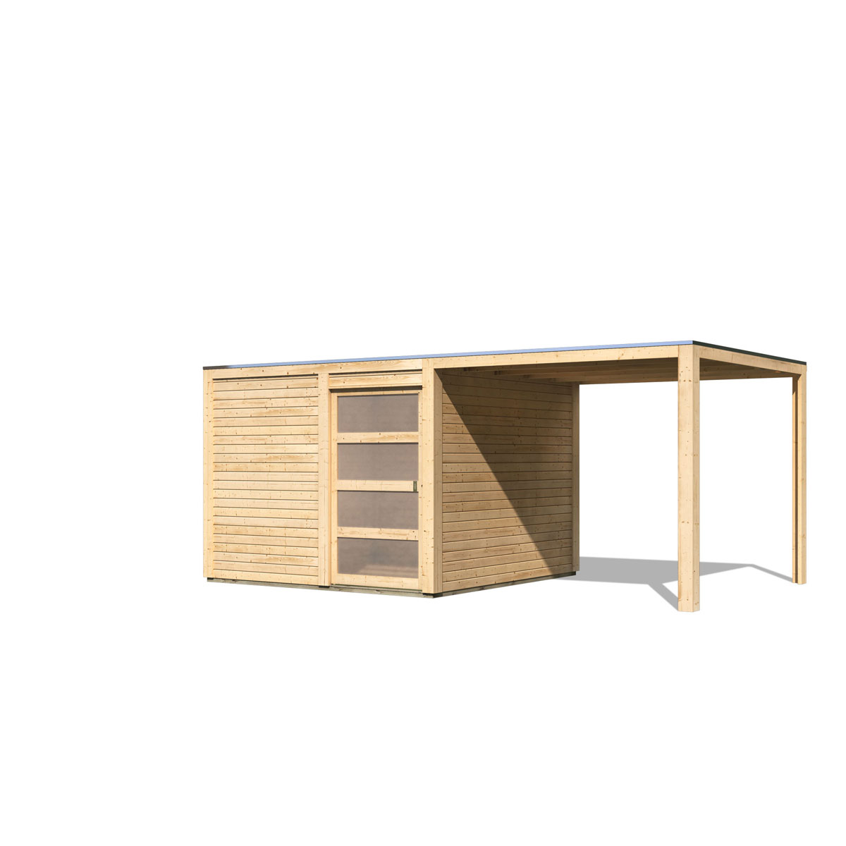 Karibu Gartenhaus Qubic 2 mit Anbaudach naturbelassen Bild 2