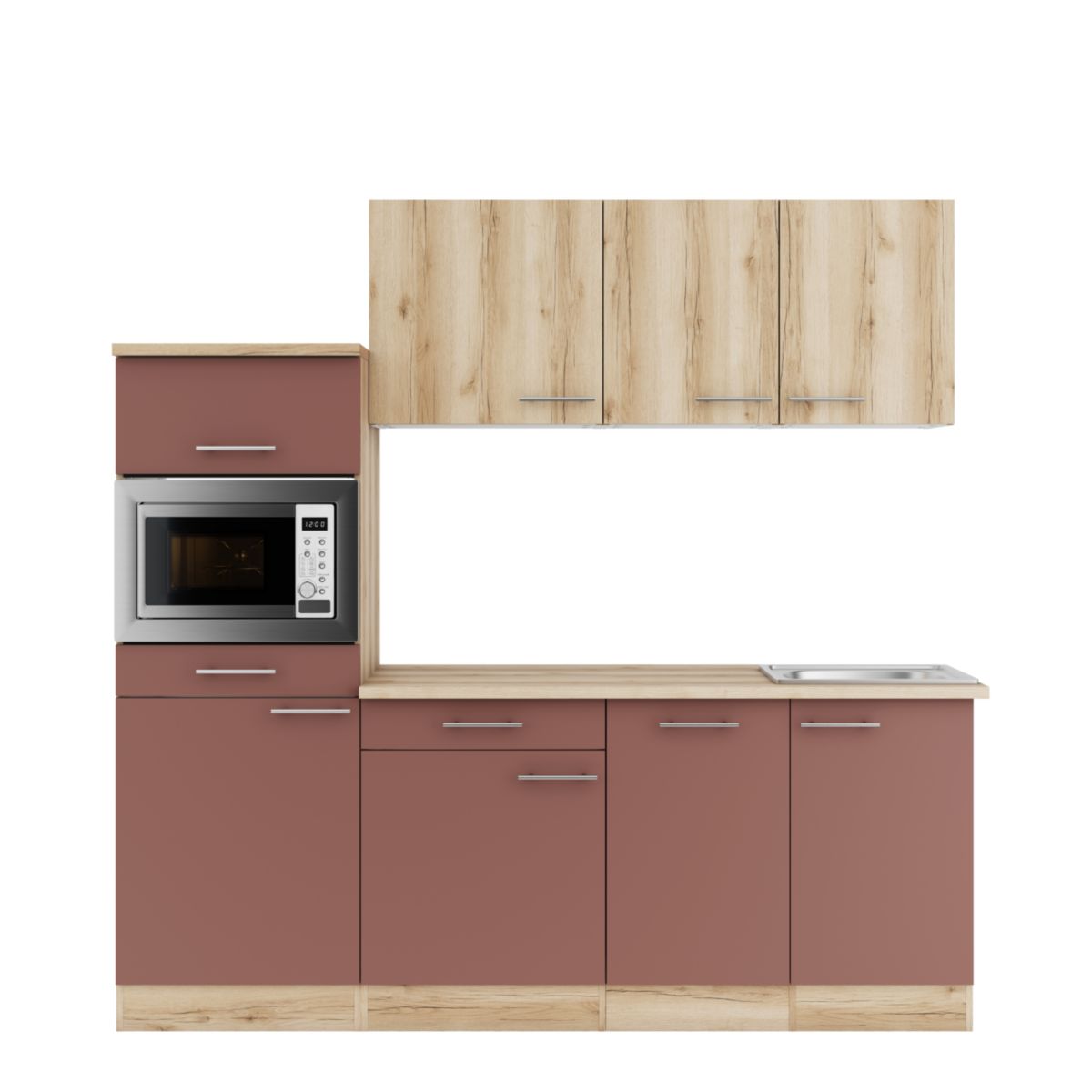 optifit Miniküche Livorno290 Bari407 210 x 226,8 x 60 cm Wildeiche Nachbildung   Rostrot Wildeiche Nachbildung Bild 2