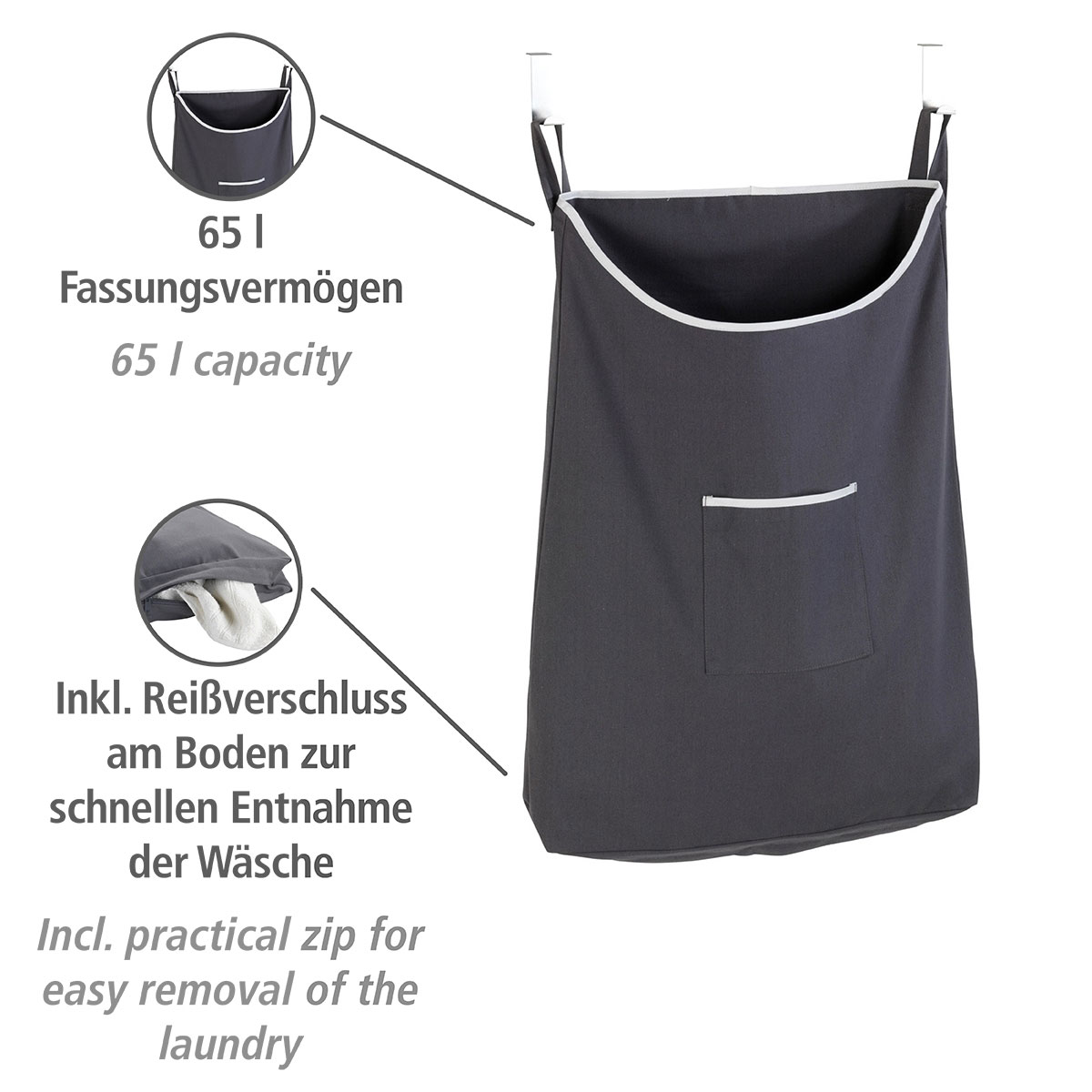 Wenko  Über-Tür Wäschesammler Canguro Grau 65 l Bild 2