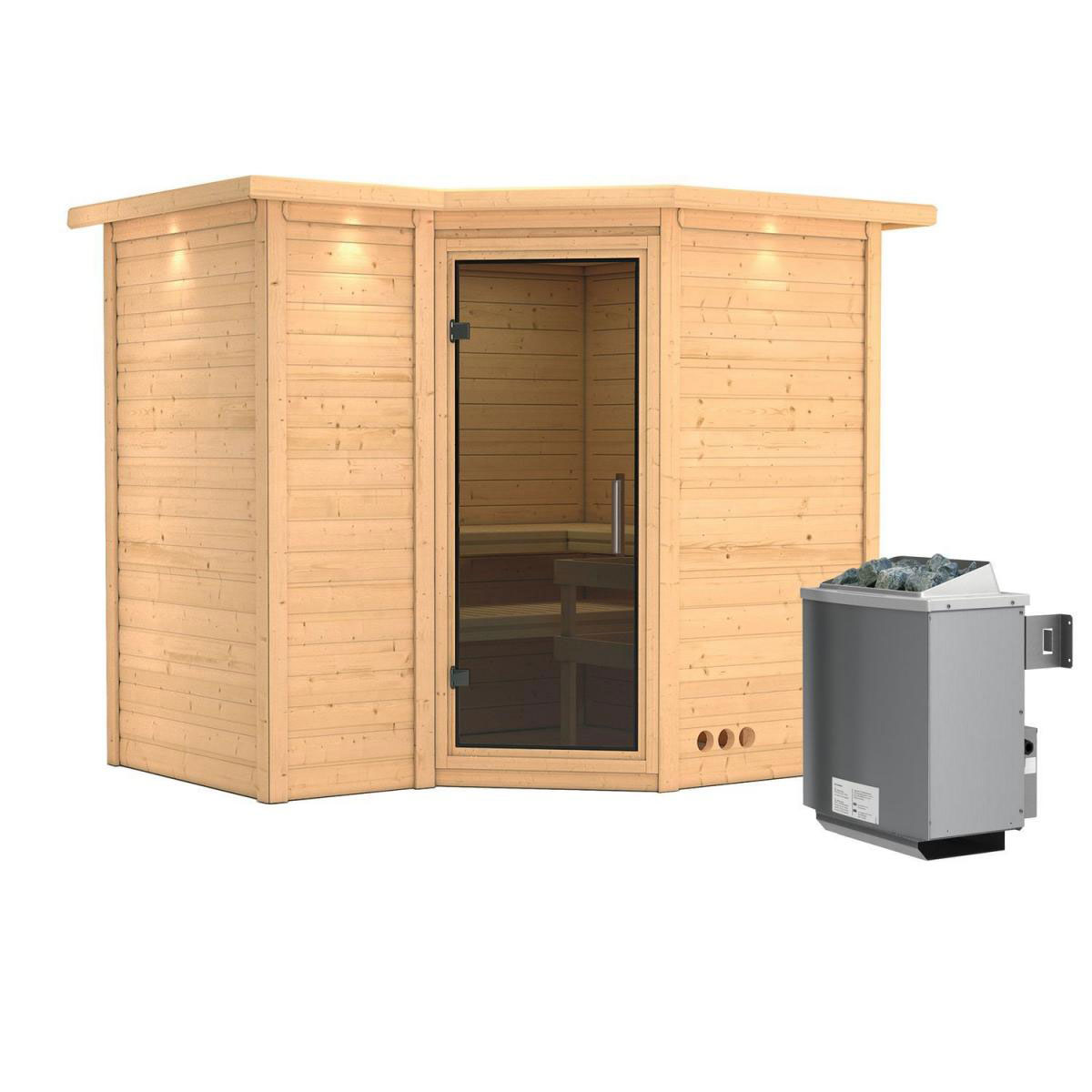 Karibu Sahib 2 Eckeinstieg 9 kW Ofen integr Strg mit Kranz Tür graphit Bild 2