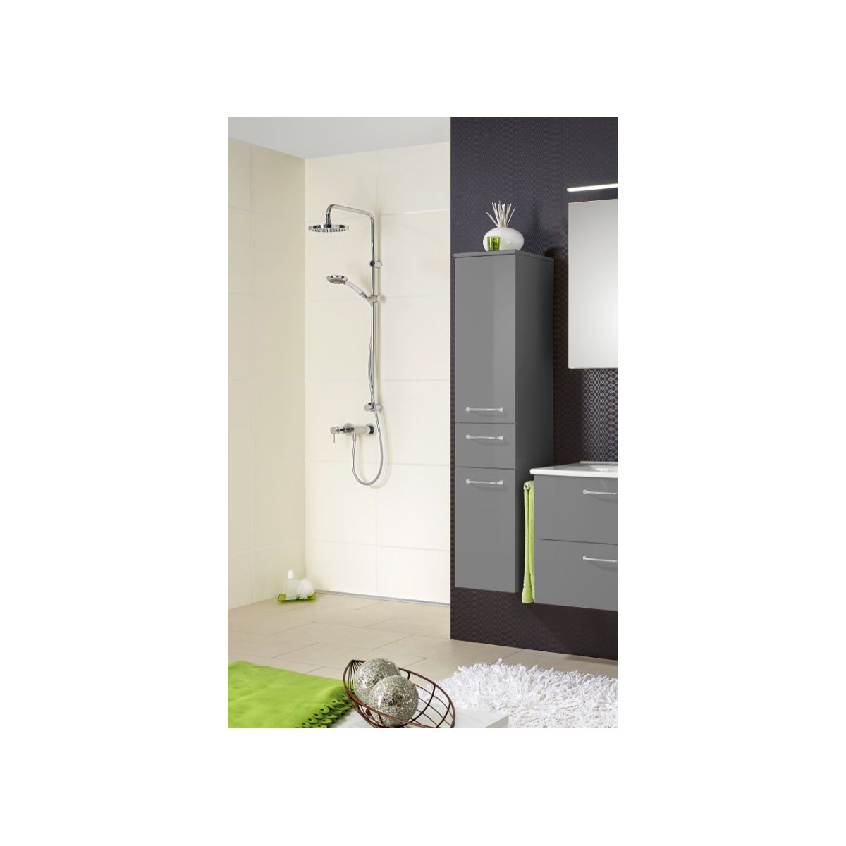 Bari Midischrank B300 quarzgrau matt H1420xB300xT330 2 Drehtueren 1 Schubkasten