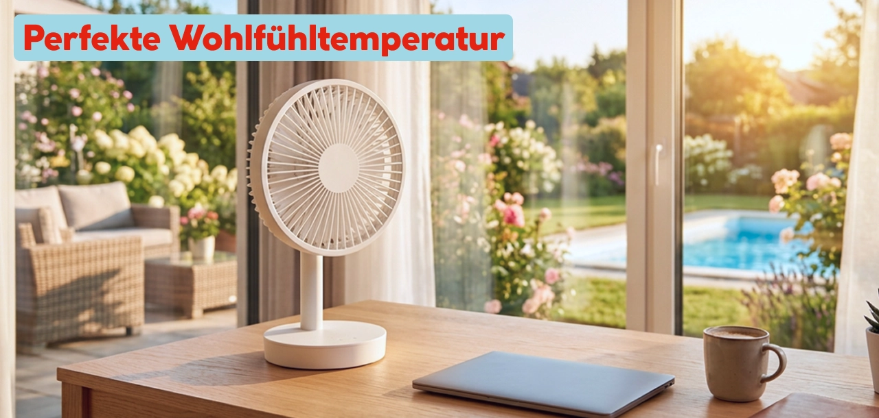 Tischventilator auf einem Schreibtisch