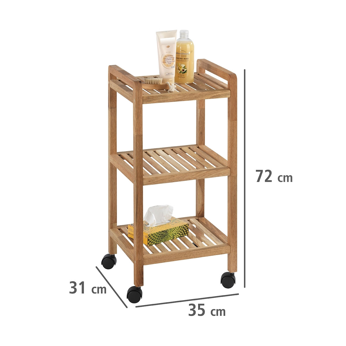 Wenko  Rollregal Norway aus Walnussholz mit 3 Böden massiv Bild 4