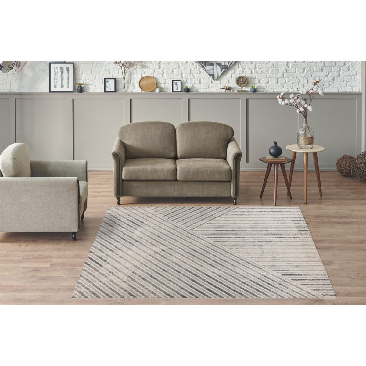 Rhombus 125 Beige / Grau 80cm x 150cm Bild 2